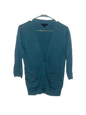 Banana Republic Teal Zip Pocket Cardigan Clean Girl Y2K Layering Small